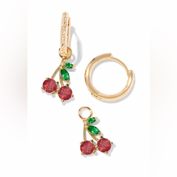 NWT! KENDRA SCOTT REMOVABLE CHARM 🍒 EARRINGS! 14K/ RARE KYOCERA OPAL! CELEB FAV! - Picture 2 of 6